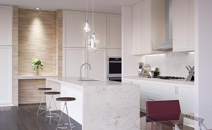 As far as color trends, light colors that look like marble with more consistent movement patterns seem to be the trend still.